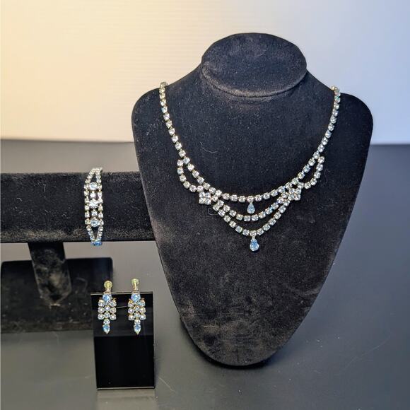 Bridal “Something Blue” Rhinestone Jewelry Set – Necklace, Bracelet & Earrings - Picture 1 of 3